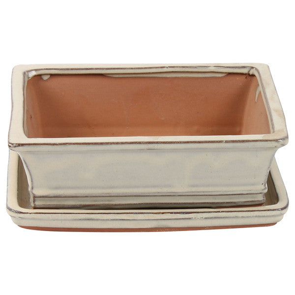 Ceramic Pot + Saucer 'Bonsai' 20x15.5x8.5 White