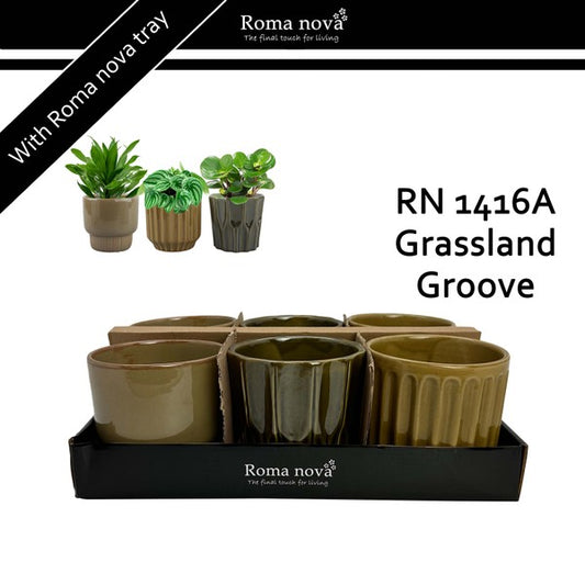 Ceramic Pot Grassland Groove 12cm