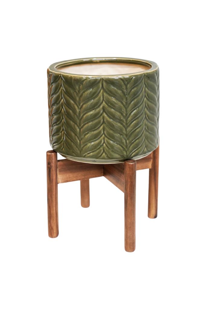 Aspen Chevron Olive Pot+Stand