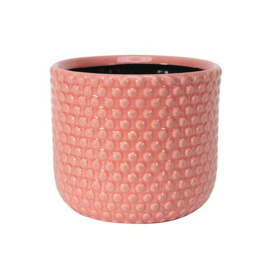 Painted Pink Pot With Debossed Dots 10x10cm